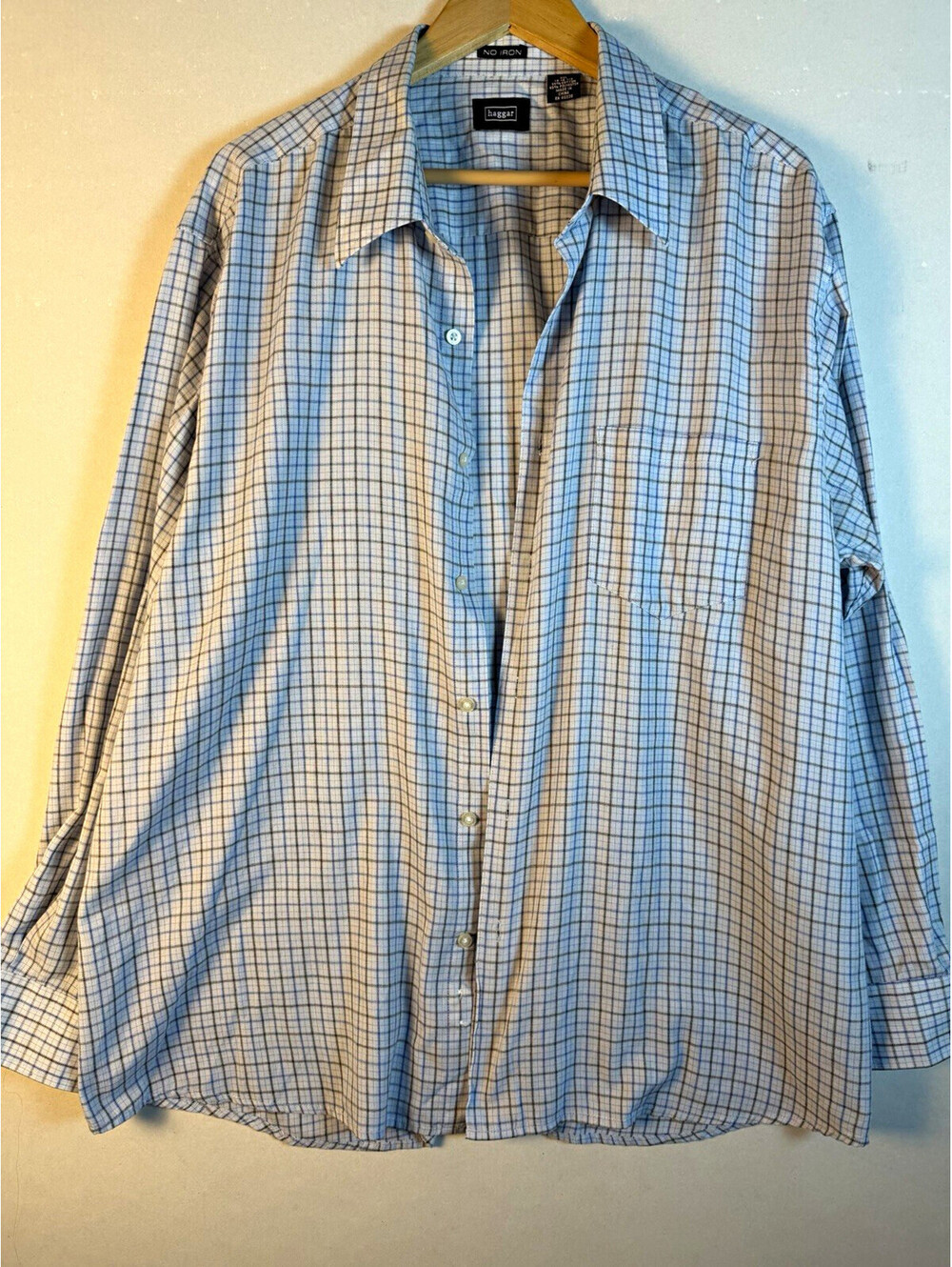 Haggar Non-Iron Classic Fit Dress Shirt Blue/White Check 2XL 18-18 1/2 34/35